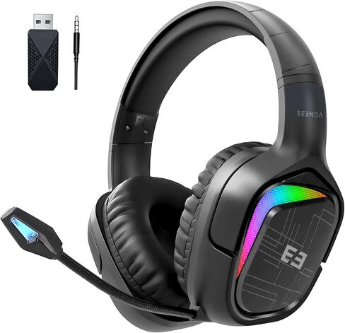 سماعة ألعاب لاسلكية من سيندا K47W مع ميكروفون للكمبيوتر الشخصي، PS5، PS4، سماعات رأس ثلاثية الوضع 2.4 جيجا هرتز لاسلكية/بلوتوث 5.0/3.5 ملم مع ضوء RGB، بطارية 20 ساعة in Kuwait
