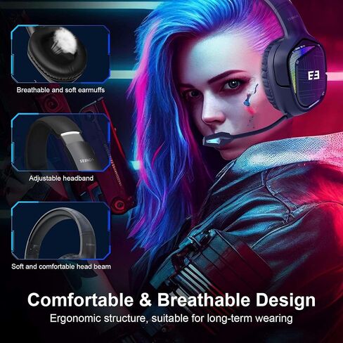 سماعة ألعاب لاسلكية من سيندا K47W مع ميكروفون للكمبيوتر الشخصي، PS5، PS4، سماعات رأس ثلاثية الوضع 2.4 جيجا هرتز لاسلكية/بلوتوث 5.0/3.5 ملم مع ضوء RGB، بطارية 20 ساعة in Kuwait