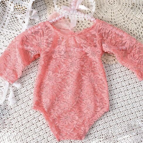 Newborn Photography Outfits Girl Newborn Photography Props Lace Romper with Headband Newborn Infant Photo Shoot Outfits Girls Photo Props Newborn Girl Photoshoot Outfits（Pink） in Saudi Arabia