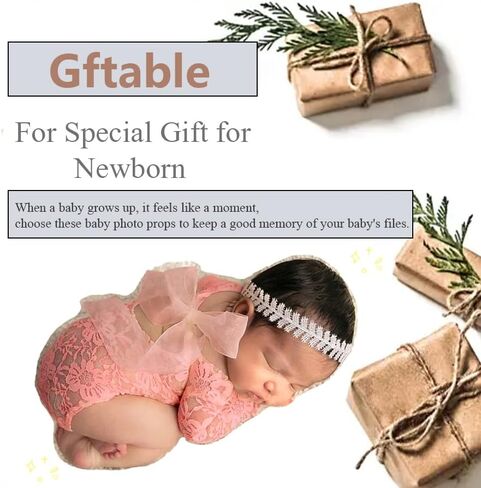 Newborn Photography Outfits Girl Newborn Photography Props Lace Romper with Headband Newborn Infant Photo Shoot Outfits Girls Photo Props Newborn Girl Photoshoot Outfits（Pink） in Saudi Arabia
