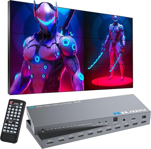 Video Wall Controller with 12 Modes, HDMI or USB-C 4K Input TV Wall Controller, TV Wall Processor, 180° Rotation, Audio, and IR Remote,2x2,1x2,1x3,1x4,2x1,3x1,4x1, 4 tv Screens in Wall Display in Saudi Arabia
