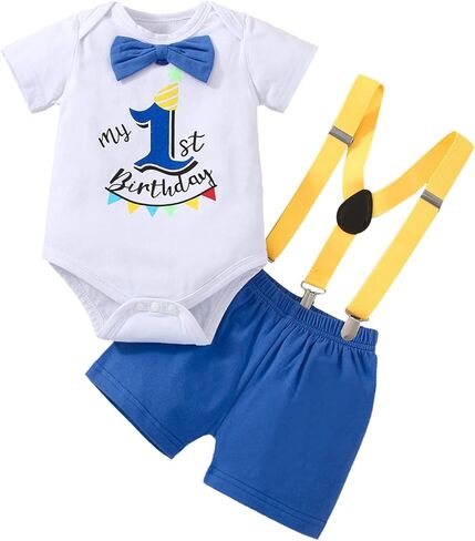 Baby Boy Fun 1st Birthday Bow Tie Bow Tie Gentleman Adjustable Suspender Pants Sub Cake Set in Kuwait