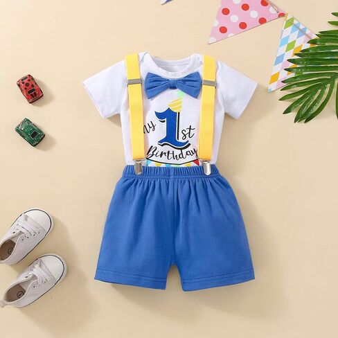 Baby Boy Fun 1st Birthday Bow Tie Bow Tie Gentleman Adjustable Suspender Pants Sub Cake Set in Kuwait