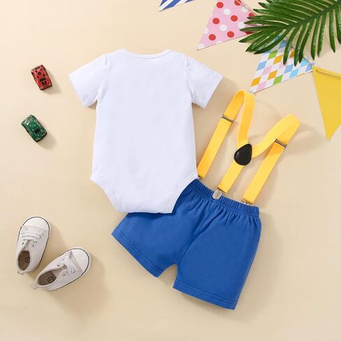 Baby Boy Fun 1st Birthday Bow Tie Bow Tie Gentleman Adjustable Suspender Pants Sub Cake Set in Kuwait