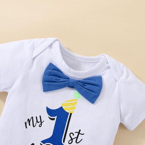 Baby Boy Fun 1st Birthday Bow Tie Bow Tie Gentleman Adjustable Suspender Pants Sub Cake Set in Kuwait
