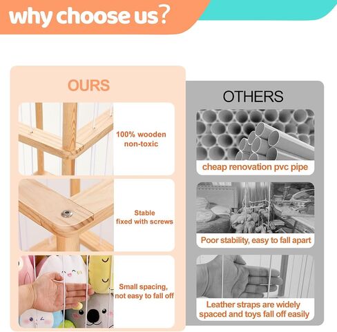 ACEPRUT Wood Stuffed Animal Storage Holder with Storage Basket, Space Save Three Tier Vertical Large Stuffed Animal Zoo Organizer for Playroom Bedroom, Toy Storage Birthday Gifts for Kids in Saudi Arabia