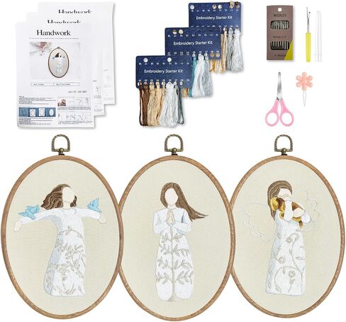 WANGTU 3 Sets Embroidery Kit for Beginners,Stamped Cross Stitch Kits,23 Basic Stitches Practice Kit for Adult with Embroidery Patterns,Full Tool Kit in Saudi Arabia