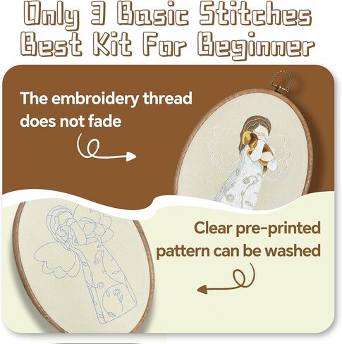 WANGTU 3 Sets Embroidery Kit for Beginners,Stamped Cross Stitch Kits,23 Basic Stitches Practice Kit for Adult with Embroidery Patterns,Full Tool Kit in Saudi Arabia