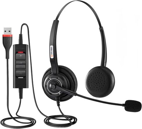 Arama Headset wtih Mic, Headset with Microphone for Pc, USB Headset with Noise Canceling Microphone for Laptop, Wired Computer Headset with Mute for Home Office Online Class Skype Zoom Meetingsc in Saudi Arabia