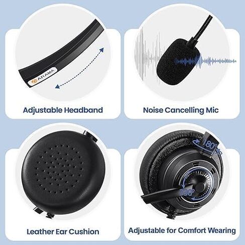 Arama Headset wtih Mic, Headset with Microphone for Pc, USB Headset with Noise Canceling Microphone for Laptop, Wired Computer Headset with Mute for Home Office Online Class Skype Zoom Meetingsc in Saudi Arabia