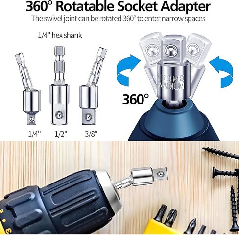 22pcs Flexible Drill Bit Extension Set Tool,105° Right Angle Drill Attachment Kit, Universal Impact Driver Adapter, Hex Shank Drill Bit Rotatable Joint Socket 1/4 3/8 1/2", Bendable Holder Screwdriver in Saudi Arabia