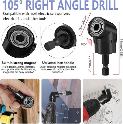 22pcs Flexible Drill Bit Extension Set Tool,105° Right Angle Drill Attachment Kit, Universal Impact Driver Adapter, Hex Shank Drill Bit Rotatable Joint Socket 1/4 3/8 1/2", Bendable Holder Screwdriver in Saudi Arabia
