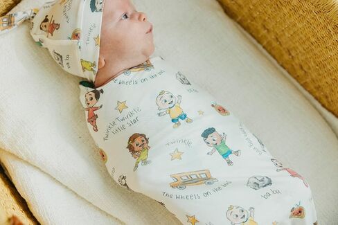 Large Premium Knit Baby Swaddle Receiving Blanket "CoComelon Friends" by Copper Pearl in Saudi Arabia