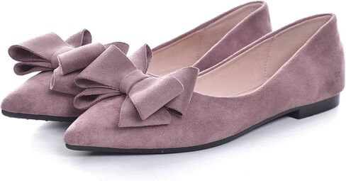 SAILING LU Bow Ballet Flats Womens Pointy Toe Flat Shoes Suede Dress Shoes Wear to Work Slip On Moccasins Pink Purple Size 10 in Saudi Arabia