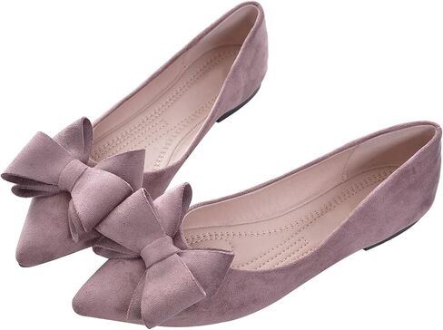 SAILING LU Bow Ballet Flats Womens Pointy Toe Flat Shoes Suede Dress Shoes Wear to Work Slip On Moccasins Pink Purple Size 10 in Saudi Arabia