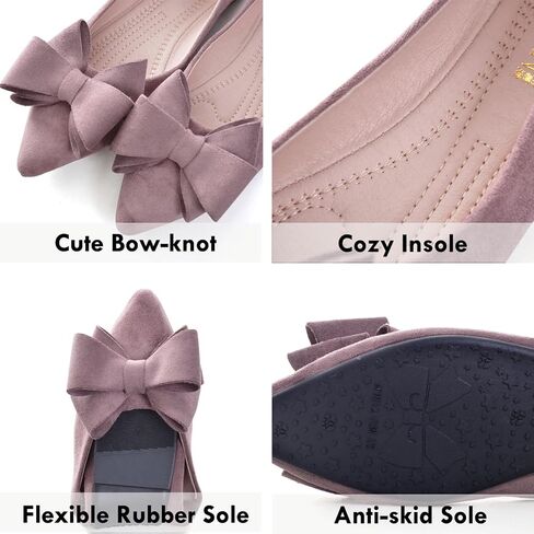 SAILING LU Bow Ballet Flats Womens Pointy Toe Flat Shoes Suede Dress Shoes Wear to Work Slip On Moccasins Pink Purple Size 10 in Saudi Arabia