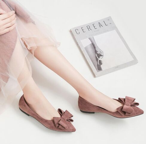 SAILING LU Bow Ballet Flats Womens Pointy Toe Flat Shoes Suede Dress Shoes Wear to Work Slip On Moccasins Pink Purple Size 10 in Saudi Arabia