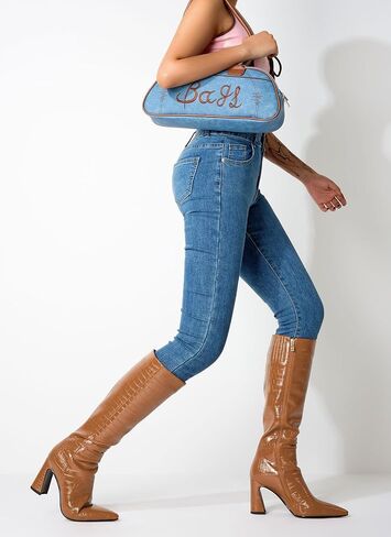 Castamere Women Knee High Boots Riding Boots for Women Calf High Tall Boots GoGo Boots Faux Crocodile Boots Chunky Block Heel Zipper Pointed Toe Long Boots 3.3 Inches in Saudi Arabia