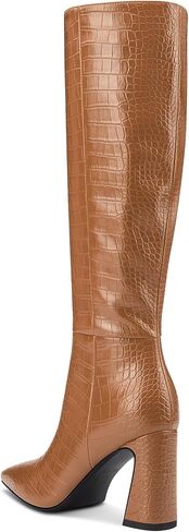 Castamere Women Knee High Boots Riding Boots for Women Calf High Tall Boots GoGo Boots Faux Crocodile Boots Chunky Block Heel Zipper Pointed Toe Long Boots 3.3 Inches in Saudi Arabia