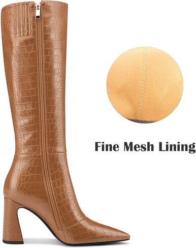 Castamere Women Knee High Boots Riding Boots for Women Calf High Tall Boots GoGo Boots Faux Crocodile Boots Chunky Block Heel Zipper Pointed Toe Long Boots 3.3 Inches in Saudi Arabia