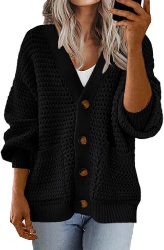 Allimy Womens Chunky Textured Knit Pocketed V Neck Soft Short Cardigan Sweaters for Women Trendy Winter Coats in Saudi Arabia