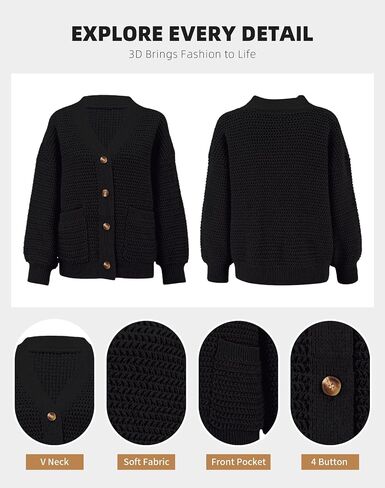 Allimy Womens Chunky Textured Knit Pocketed V Neck Soft Short Cardigan Sweaters for Women Trendy Winter Coats in Saudi Arabia