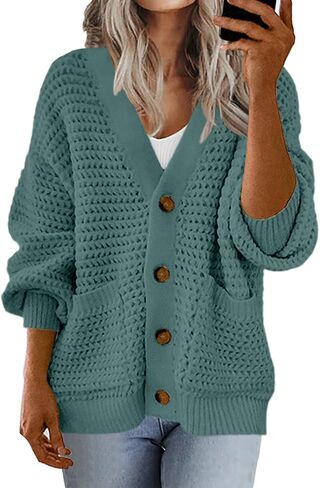 Allimy Womens Chunky Textured Knit Pocketed V Neck Soft Short Cardigan Sweaters for Women Trendy Winter Coats in Saudi Arabia