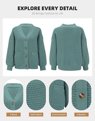 Allimy Womens Chunky Textured Knit Pocketed V Neck Soft Short Cardigan Sweaters for Women Trendy Winter Coats in Saudi Arabia