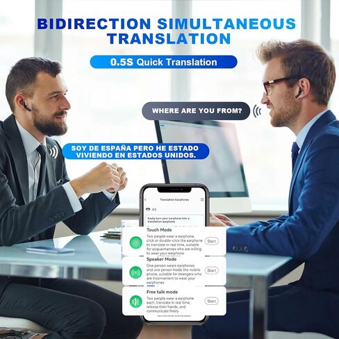 مترجم سماعات أذن لترجمة اللغات في الوقت الفعلي 0.5 ثانية، جهاز مترجم ثنائي الاتجاه مع تطبيق لحزم ترجمة أكثر من 144 لغة، رد فعل سريع بنسبة 99% مع تقنية دلالية ثورية، B11 in Saudi Arabia