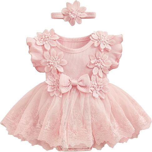 Newborn Baby Girl Clothes Boho Lace Rompers Dress Floral Half First 1st Birthday Newborn Photography Outfits in Saudi Arabia