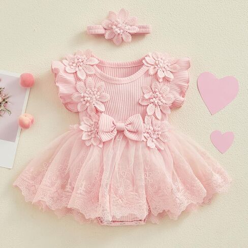Newborn Baby Girl Clothes Boho Lace Rompers Dress Floral Half First 1st Birthday Newborn Photography Outfits in Saudi Arabia