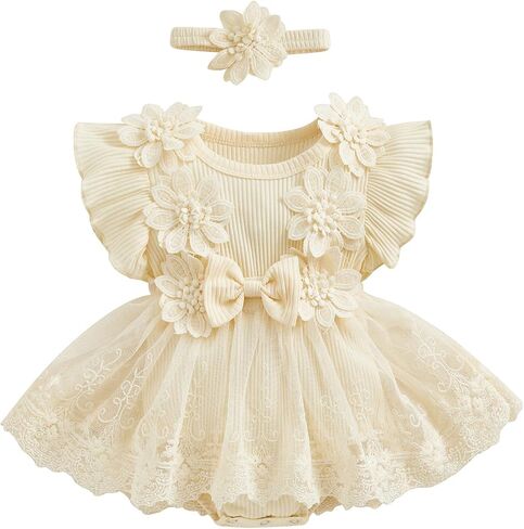 Newborn Baby Girl Clothes Boho Lace Rompers Dress Floral Half First 1st Birthday Newborn Photography Outfits in Saudi Arabia