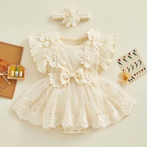 Newborn Baby Girl Clothes Boho Lace Rompers Dress Floral Half First 1st Birthday Newborn Photography Outfits in Saudi Arabia