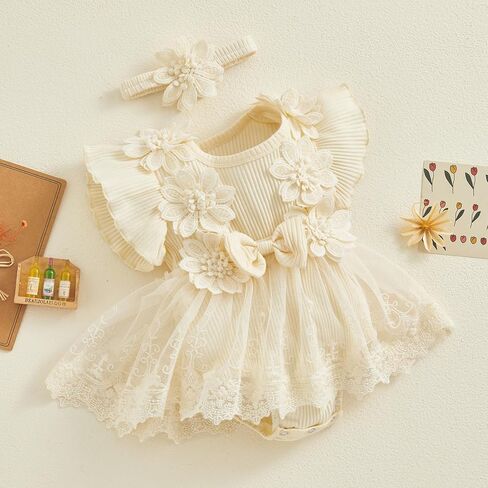 Newborn Baby Girl Clothes Boho Lace Rompers Dress Floral Half First 1st Birthday Newborn Photography Outfits in Saudi Arabia