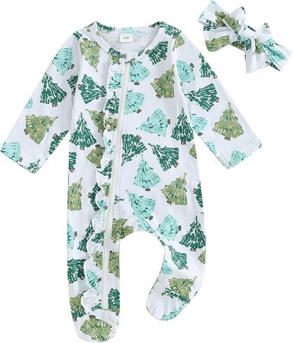 SAYOO Newborn Coming Home Outfit Baby Girl Zip Up Ruffle Frills Footie Romper Jumpsuit One-Piece Baby Play Hospital Clothes in Saudi Arabia