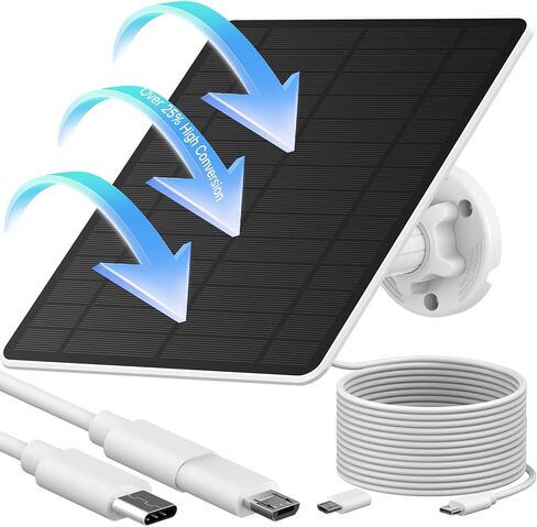 Solar Panel for Security Camera, Solar Panel with Micro USB & USB-C Port for DC 5V Outdoor Rechargeable Battery Camera, IP65 Waterproof Solar Panel with 9.8ft Cable, Adjustable Security Mount in Saudi Arabia