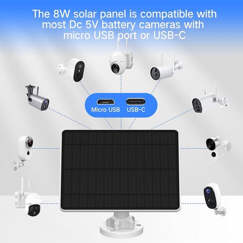Solar Panel for Security Camera, Solar Panel with Micro USB & USB-C Port for DC 5V Outdoor Rechargeable Battery Camera, IP65 Waterproof Solar Panel with 9.8ft Cable, Adjustable Security Mount in Saudi Arabia