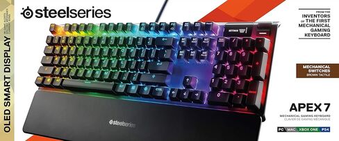 SteelSeries Apex 7 - لوحة مفاتيح ميكانيكية للألعاب - شاشة Oled الذكية - مفاتيح بنية - تخطيط Qwerty الأمريكي (الولايات المتحدة) (PS4) in Kuwait