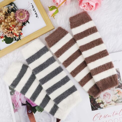 زوجان من جوارب تدفئة أرجل الأطفال الصغار المخططة، جوارب تدفئة الساق للجنسين للركبة وأكمام واقية للركبة للأولاد والبنات تناسب عمر 0-5 سنوات، مقاس واحد (أبيض + رمادي وأبيض + قهوة) in Kuwait