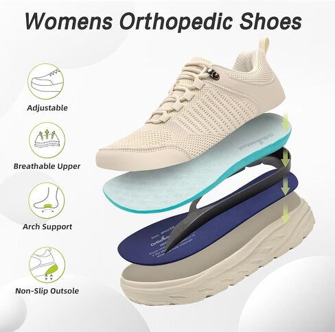 OrthoComfoot Women's Orthopedic Diabetic Wide Walking Shoes: Comfortable Casual Arch Support Plantar Fasciitis Fashion Sneakers, Work Tennis Orthotic High Arch Swollen Feet Shoes for Foot Heel Pain in Saudi Arabia