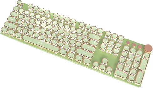 Typewriter Style Mechanical Gaming Keyboard White LED Backlit 104-Key NKRO Pink Switches Retro Round Keycaps Golden Ring Volume Knob Metal Panel Wired USB-C Detachable Cable, Rose Gold in Saudi Arabia