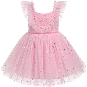 IDOPIP Baby Girl Sequin Polka Dot Tutu Dress Smocked Ruffle Backless Princess Birthday Party Dress Toddler Pageant Tulle Gown