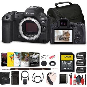 Canon EOS R5 Mark II Mirrorless Camera, 45MP, Full-Frame Hybrid Camera, 8K Video (6536C002) + 64GB SF-M Tough Series Memory Card + Bag + Photo Editing Software + Charger + Card Reader + More (Renewed)
