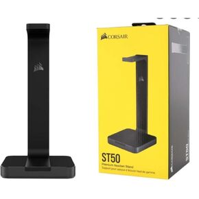 Corsair ST100 RGB Premium Headphones/Headset Stand (Durable Aluminium Construction, Dynamic 9 Zone RGB Lighting, Built-in 3.5 mm Analog Input with Virtual 7.1 Surround, Dual USB, Black