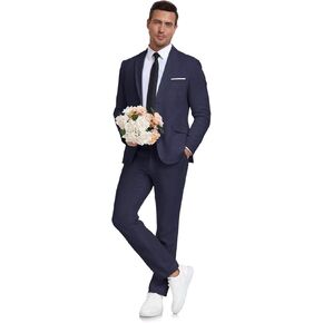 Aowdoy Men's Linen Suit 2 Piece Slim Fit Summer Beach Wedding Dress Tux Prom Suit Blazer Jacket and Pants