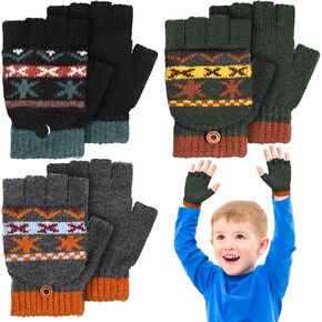 Handepo Kid Winter Gloves 3 Pair Convertible Warm Gloves Flip Top Toddler Gloves Baby Gloves Infant Gloves for Kids 2-6 Years