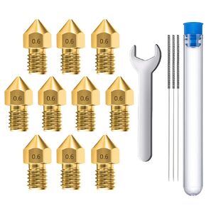 MMOBIEL Extruder Nozzles 3D Printer 0.2mm 10 Pcs - MK8 Brass Nozzles Compatible with Creality Ender 3 Series, Ender 5 Series, CR-10/10S, Makerbot, Anet A8 and more - Incl. 3 Cleaning Needles, Wrench
