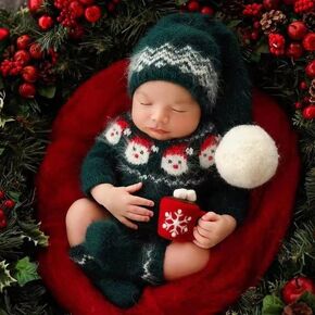 Ylsteed Christmas Newborn Boy Photoshoot Outfits Newborn Photography Outfits Girl Infant Rompers Hat and Socks Newborn Photography Props Costume Set