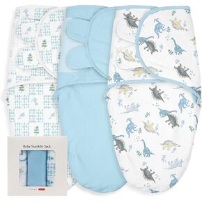 Baby Swaddle Blankets, 3-Pack Newborn Organic Cotton Swaddle Sleep Sacks, Adjustable Swaddle Wrap Set, Nursery Swaddling Essentials for Baby 0-3 Months, Infant Shower Items Gift (Leaves & Trees)