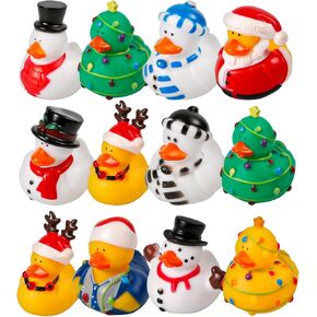 12pcs Christmas Rubber Ducks, Christmas Themed Assorted Rubber Ducks Xmas Duck for Jeep Ducking Bath Ducky Toy Floating Bathtub Toys for Kids Baby Shower Christmas Party Festival Gift